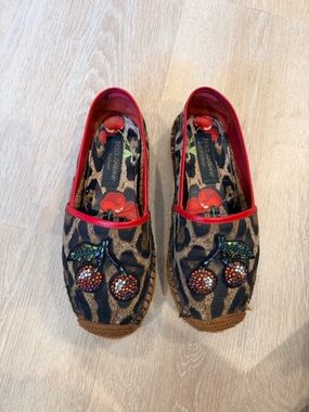 Dolce & Gabbana Kids Leopard Cherry Espadrilles in Red and Brown